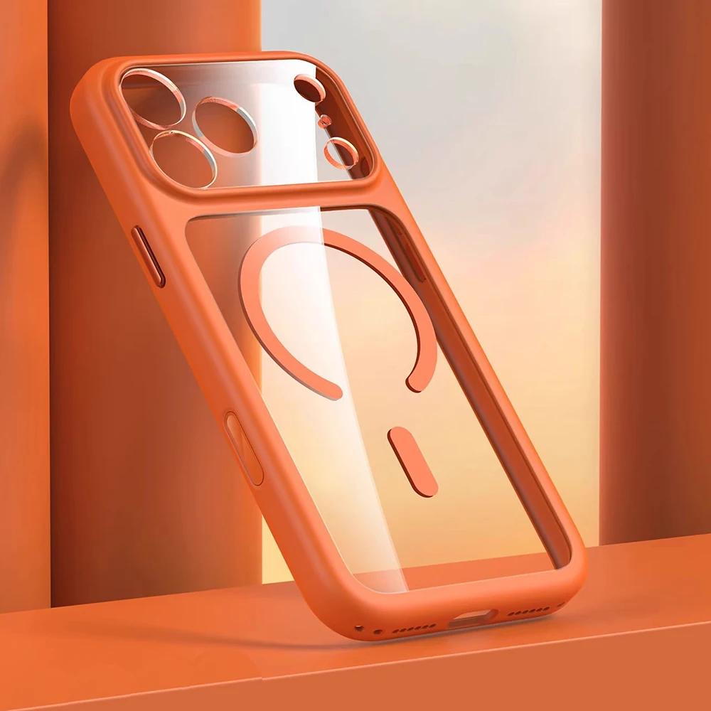 Magnetic Business Simplicity Shockproof Orange Bumper Camera Button Case For For Iphone 17 Pro Max Clear Lens PC Cover For Magsafe