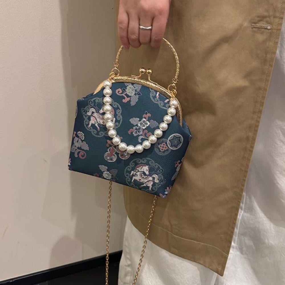 Жемчужная китайская сумка Chegsam Accessories Элегантная вышитая сумка для банкета Одно плечо с ручкой Сумка на запястье Женская