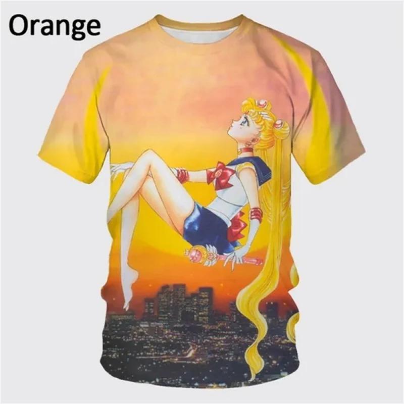 Футболка с коротким рукавом для девочек в стиле аниме «Сейлор Мун» с 3D-принтом, повседневная, с круглым вырезом, детская, унисекс, с коротким рукавом