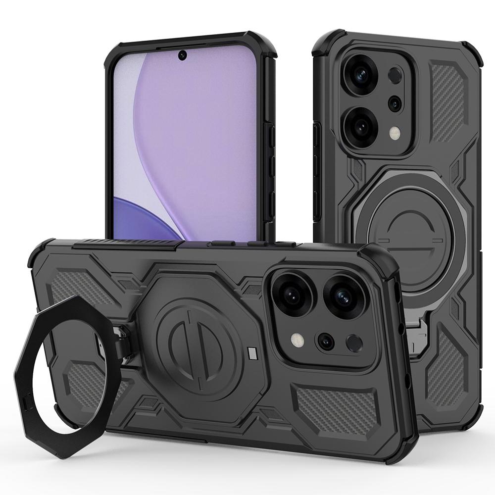 For Oppo Reno14 5G (Global) Magnetic Case Rotating Metal Kickstand PC+TPU Phone Back Cover