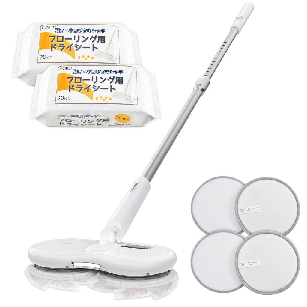 GOBOT Electric Mop Cordless Electric Rotating Mop Cleaner Can Be Used with Commercially Available Sheets Mop Cleaner Adjustable Length Wet Wipe Dry