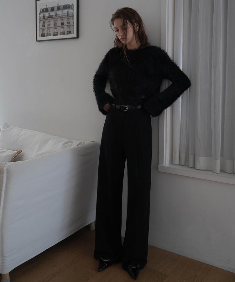 DEHEVE Hairy Flare Sleeve Knit [Black]