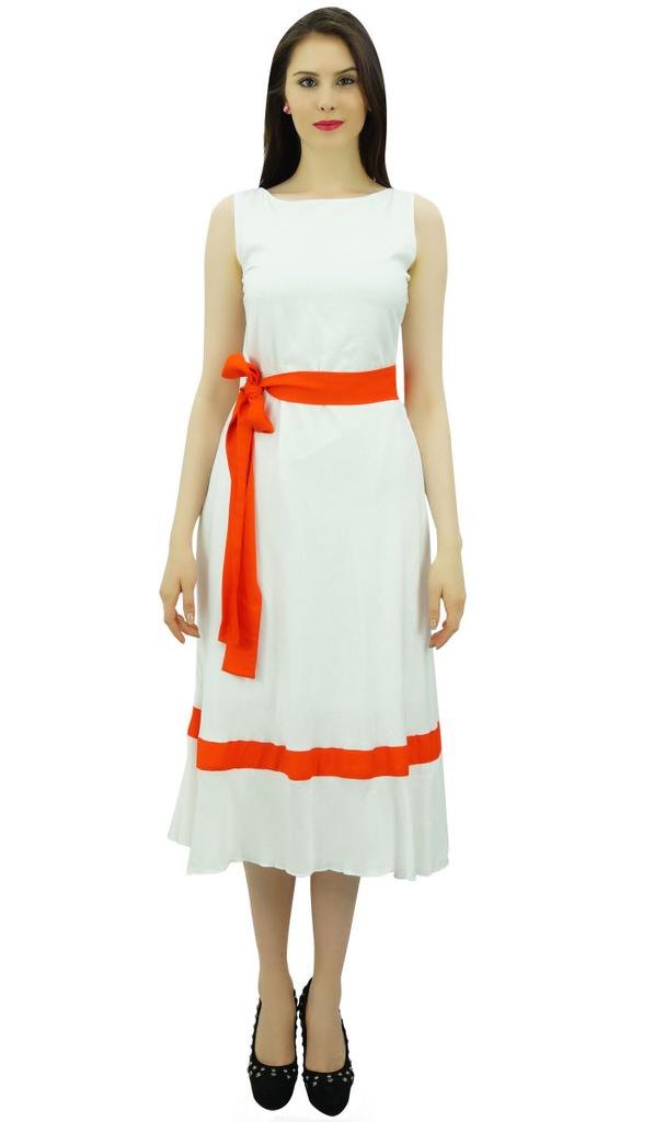 Bimba Womens Mid-Calf Length Summer Shift Dress Plain Ruffled Bottom With Fabric