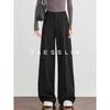 FAESSLIN Women's Black Wool Blend Wide-Leg Suit Trousers