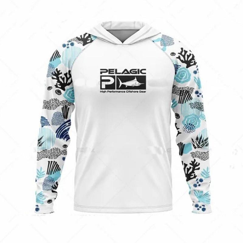Mens Long Sleeve UV Protection Fishing Shirt Breathable Quick Dry Hooded Sunproof Outdoor Angling Top