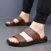 Luxury Cowhide Men's Slippers 2025Summer New Casual Slippers Outdoor Non Slip Flat Sandals Comfort Open Toe Beach Shoes for Men