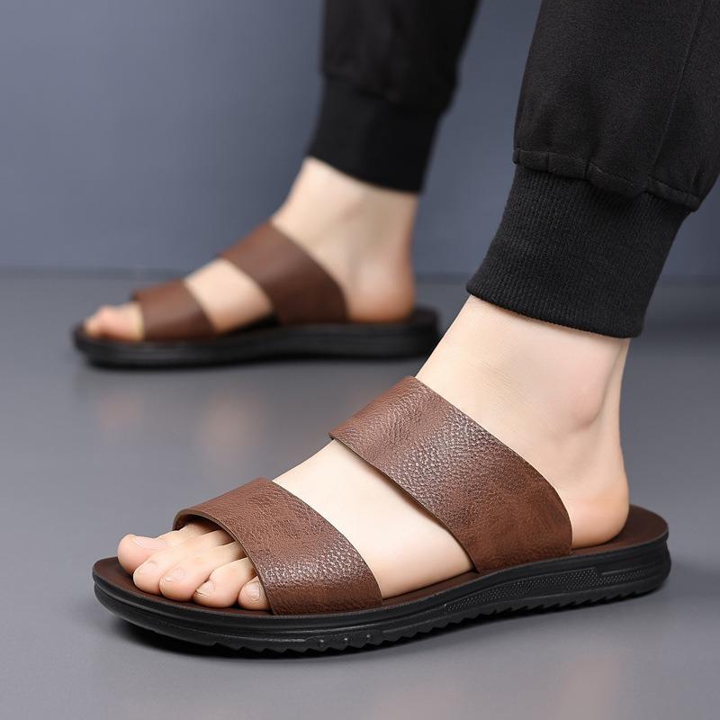Luxury Cowhide Men's Slippers 2025Summer New Casual Slippers Outdoor Non Slip Flat Sandals Comfort Open Toe Beach Shoes for Men