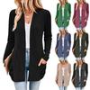 Ayollar modasi bir rangli chiziqli plisseli cho'ntakli kardigan uzun yengli jaket