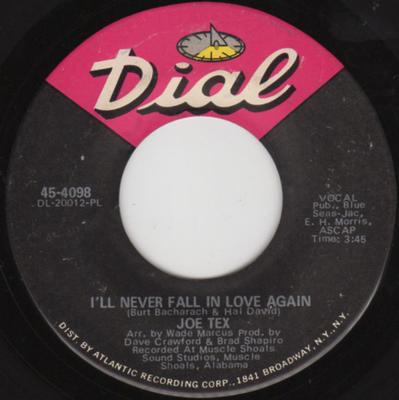 7-дюймовая пластинка JOE TEX - Я никогда больше не влюблюсь / The 454098 Dial 1970 US Соул/Фанк Б/У