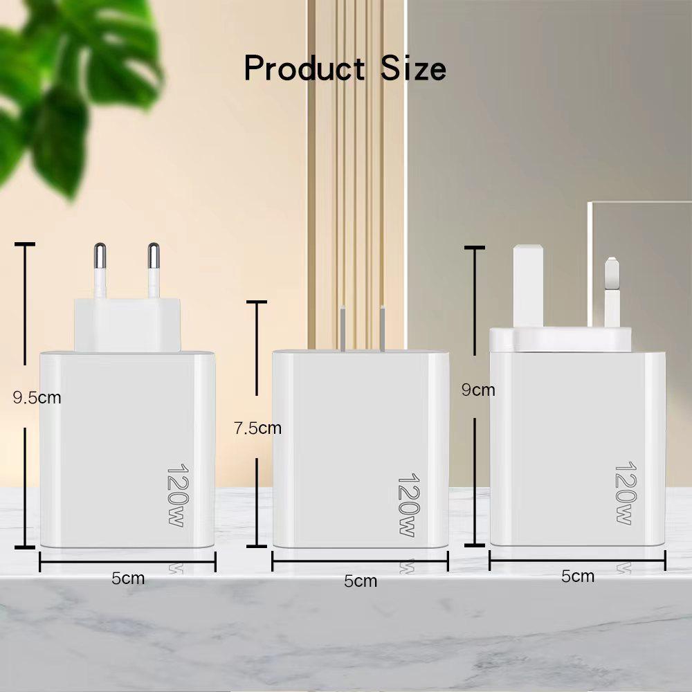 Многопортовое быстрое зарядное устройство 120 Вт, PD+USB, Type-C, EU/US/UK вилка, Совместимо с устройствами Apple.