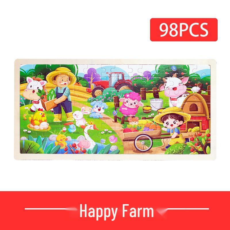 Деревянная доска-пазл с мультяшными животными - Игрушка из 30, 60, 98, 120 деталей для раннего детского образования