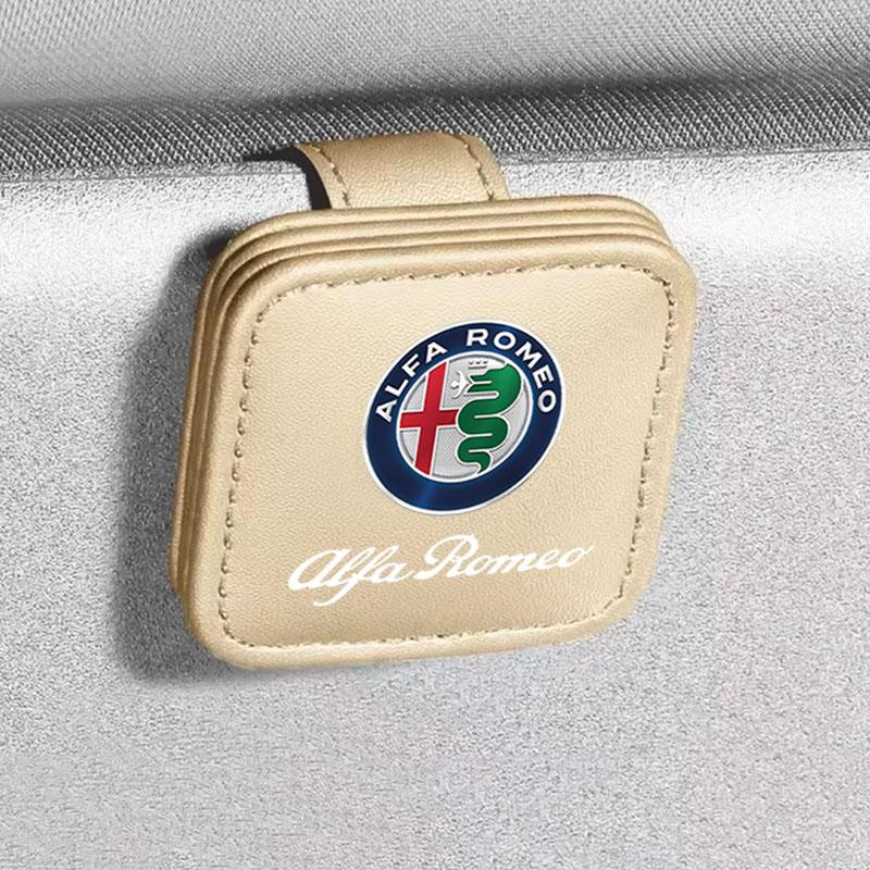 AZXL7 Car Sunglasses Holder Magnetic Leather Clip Ticket Holder For Alfa Romeo giulia stelvio giulietta 159 147 156 166 Car Accessorie