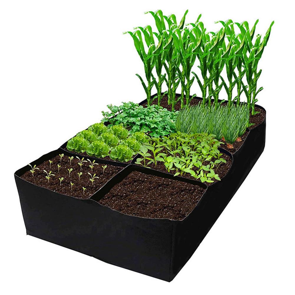 Fabric Raised Garden Bed 8 Grids Garden Plant Grow Bags Reusable Felt Planting Bed Rectangle for Growing Herbs Flowers Vegetable