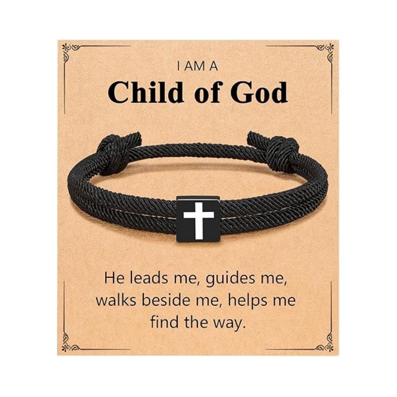 JYL TS Bracelet Men Braided Cross Charm Safeguards Journey & Stability