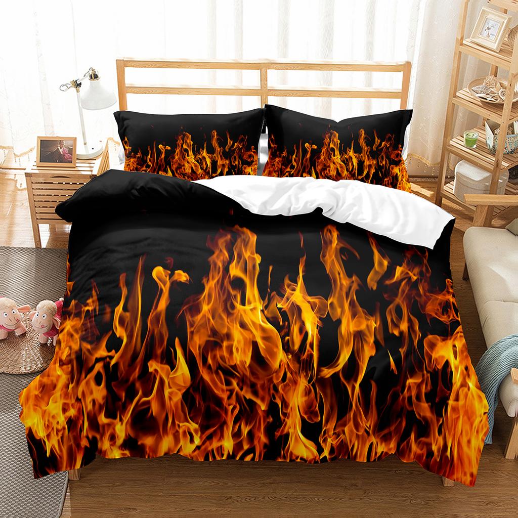 Ice and Fire Pattern Duvet Cover Set Single Double Size Polyester Comforter Cover for Teens Adults Bedding Set with Pillowcase