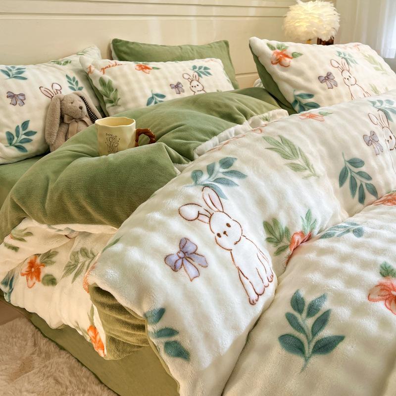 Однотонный молочный флис, четырехсекционный пододеяльник, флисовая утолщенная двухсторонняя простыня