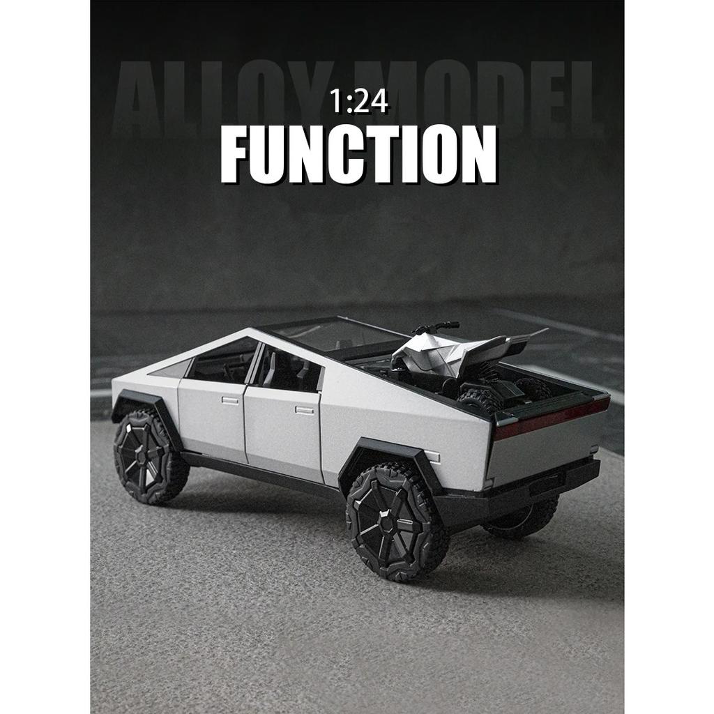 1/24 Tesla Cyber Toy Truck Pickup Alloy Car Model Diecasts Metal Toy Off-road Vehicles Car Model Simulation Sound and Light Kids Gifts