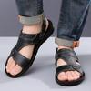 Men Black Leather Sandals Summer Brown Outdoor Hiking Sandals Outdoor Wide Head Beach Shoes for Father Over Sized