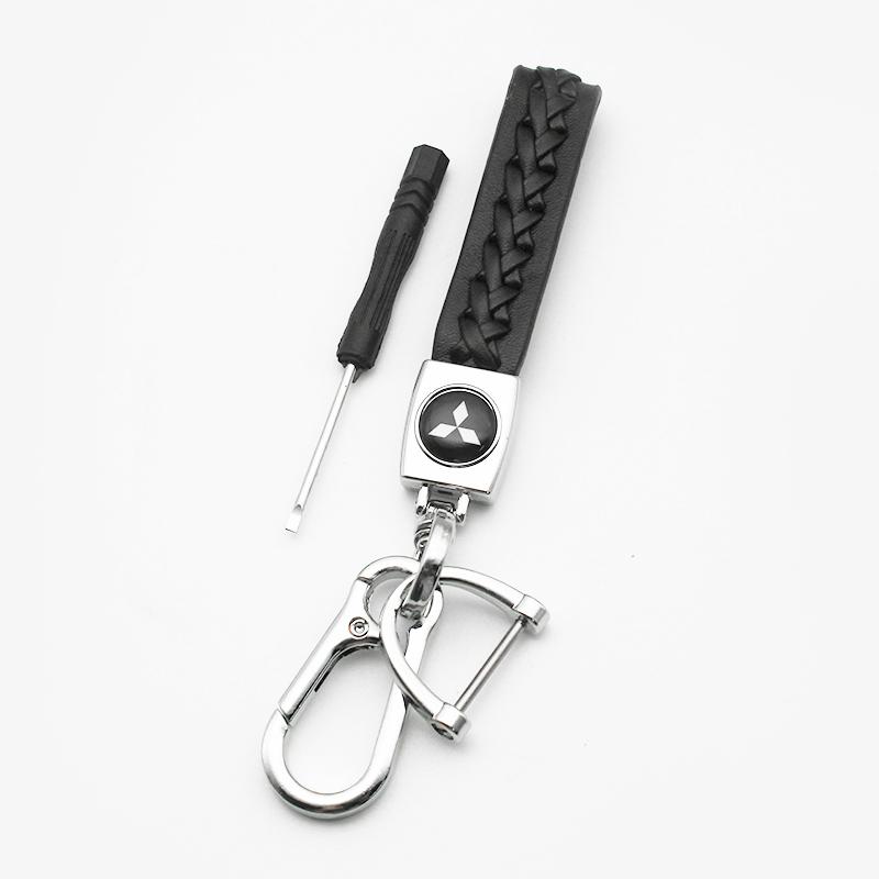1Pc 3D Metal/Leather Car Logo Keychain For Mitsubishi Lancer Outlander Pajero ASX EX L200 Colt Auto Key Chain Key Ring Accessory