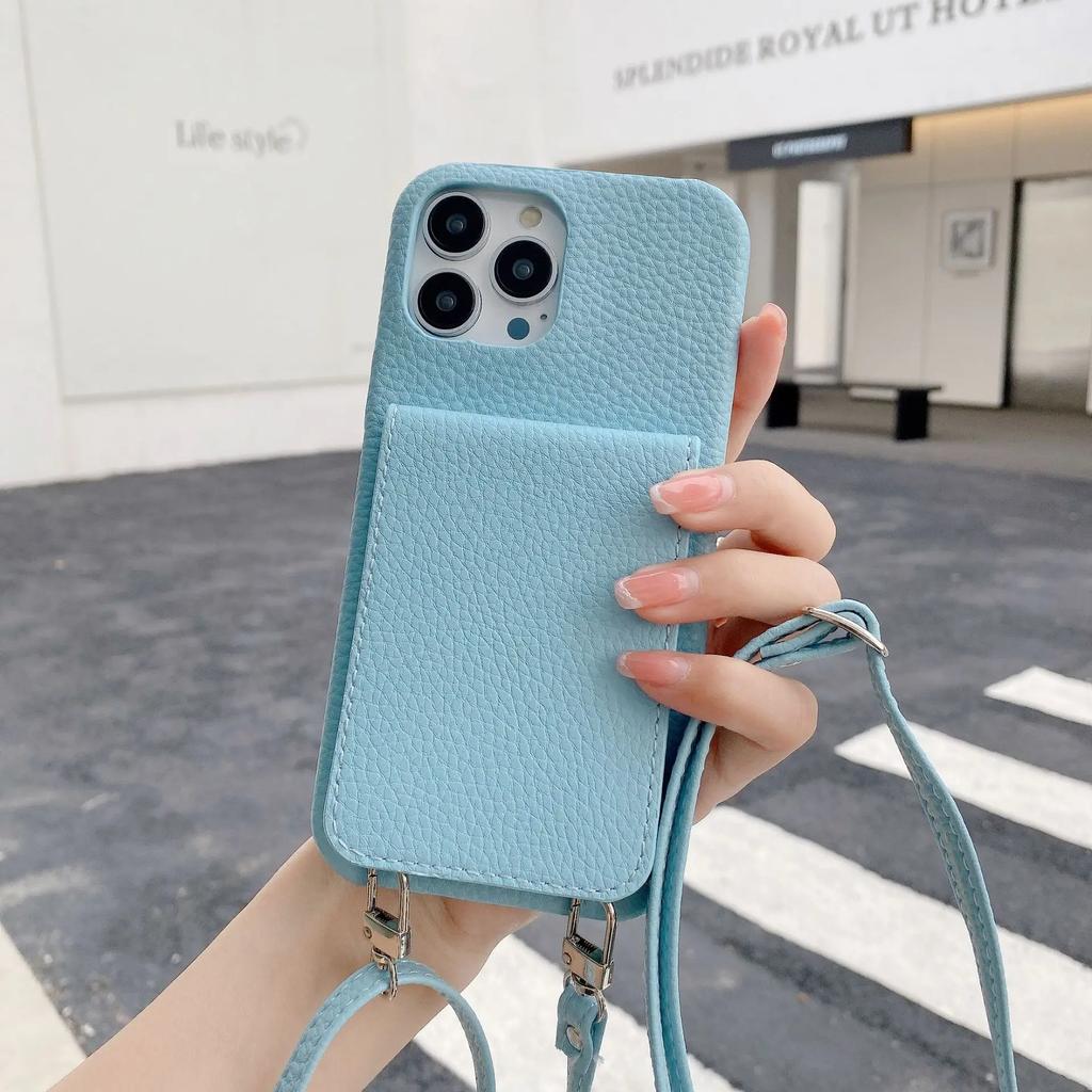 Lanyard Leather Wallet Crossbody Phone Case for IPhone 15 14 13 12 11 Pro Max Mini X XR XS Max 7 8 Plus Card Slot Holder Cover