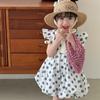 Хлопковое платье для девочек, детская одежда, лето 2023, сине-белые платья принцессы в горошек с пузырьками для девочек 2, 3, 4, 5, 6, 7 лет