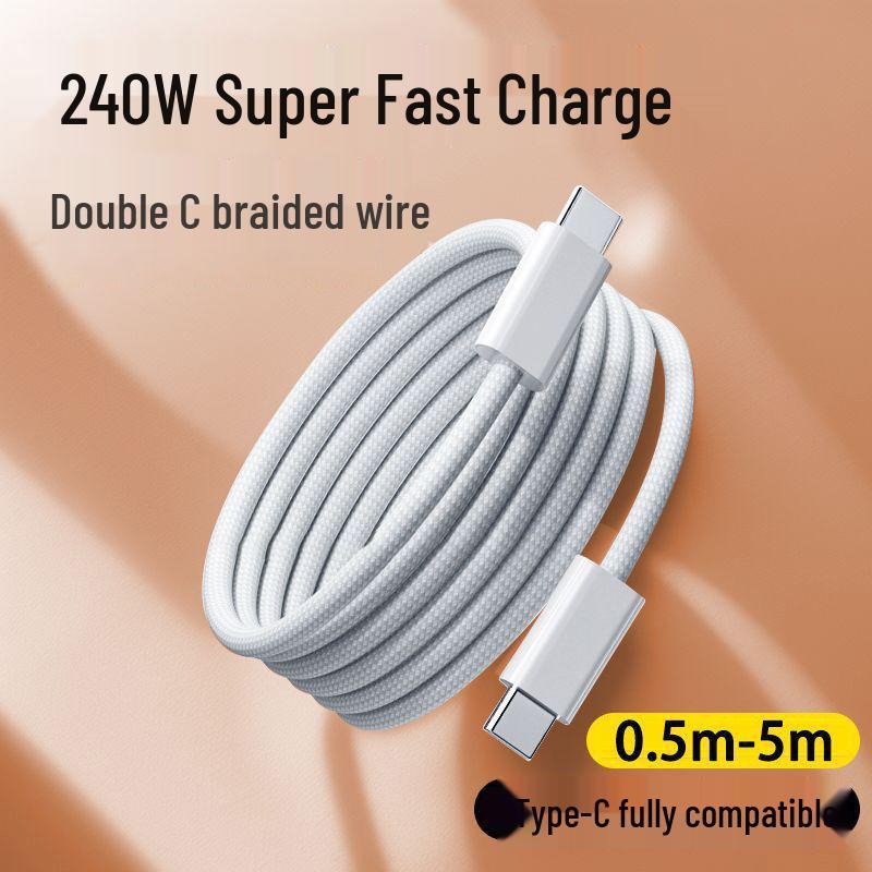 240 В Кабель для быстрой зарядки Dual-C из чистой меди для телефонов и планшетов Apple, Huawei, Xiaomi