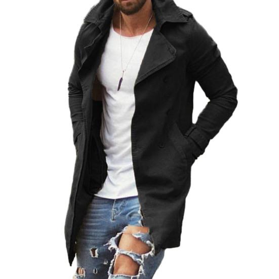 Men Autumn Coat Solid Color Slim Fit Mid Length Lapel Plus Size Pockets Long Sleeve Windproof Buttons Breathable Men Streetwear Jacket