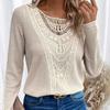 Autumn Solid Colour Lace Patchwork O-Neck Women's Long Sleeve T-Shirt