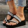 Fashion Women Bedroom Slippers Woman Summer Fashion Clip Toes Thick Bottom Slope Heel Pearl Sandals Non Slip Beach Slippers Flip Flops