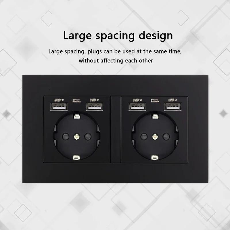 EU Standard USB Socket TypeC Charging Port Outlet,France with Socket with Switch, 16A Double Frame Wall USB Power AC 110-250V