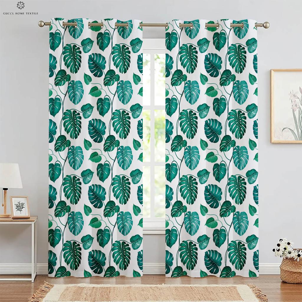 Геометрические зеленые листья тропическая растительность 3D печать шторы, черно-белые, спальня, гостиная, украшение окна