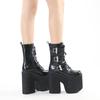 Elf Buckle Knight Boots Super High Heel Front Lace-up Thick Bottom Side Zipper Medium Boots Patent Leather Short Boots
