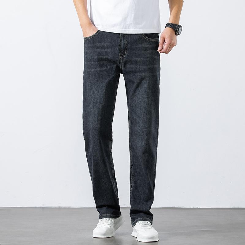 Мужские Джинсы Осень Зима Новый Стиль Ретро Свободные Прямые Широкие Штаны Эластичные Модные Брюки Универсальные и Повседневные