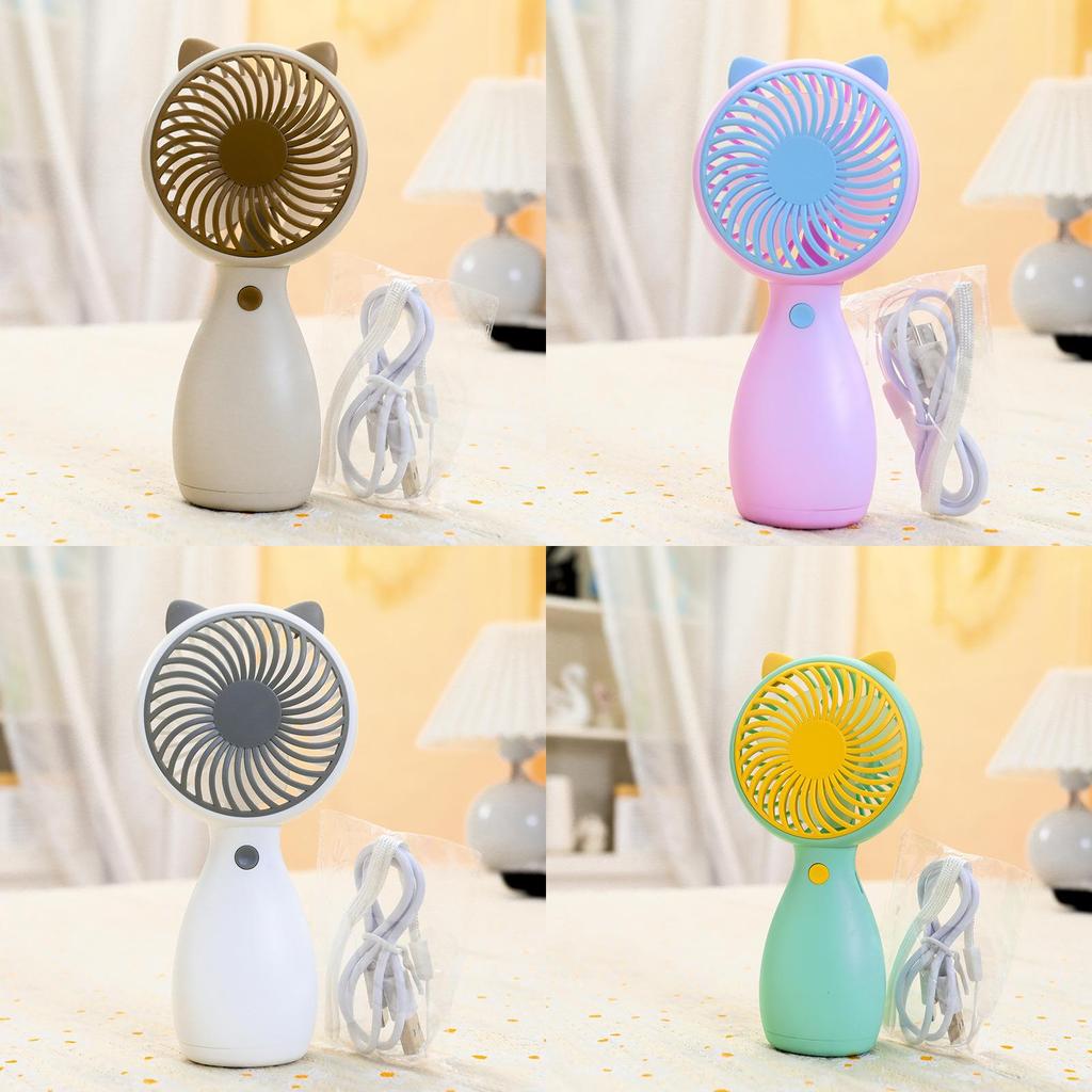 Мини Портативный Ручной Вентилятор с Кошачьими Ушками, Перезаряжаемый через USB, с Тремя Регулируемыми Режимами Сильного Ветра