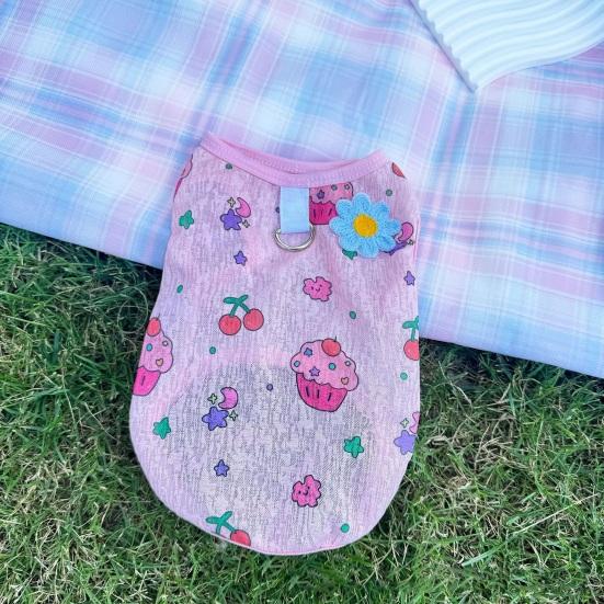 Летняя дышащая одежда для питомцев Yousheng с принтом цветов, вишни, мороженого, без рукавов, жилет, юбка для маленьких и средних собак и кошек, питомца-принцессы