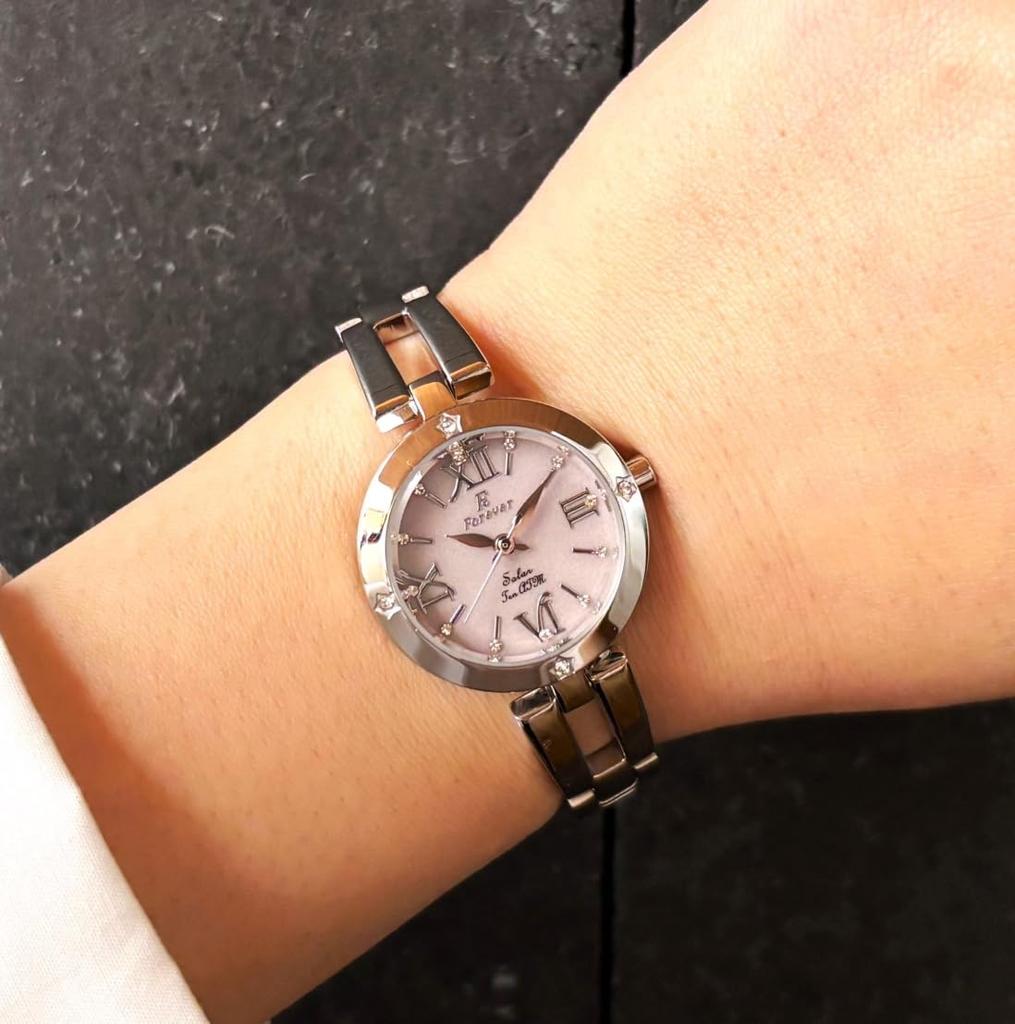 Solar 10 ATM Water Strap No Tools Bracelet with Japanese Solar Popular Pink Roman Numeral Watch Women's Watch, Resistant. [Easy Adjustment! Required]