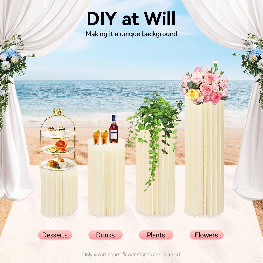 4 PCS Heavy Duty Cardboard Pedestal Stands Set, 66lbs Load Folding Display for Wedding Backdrop Party Banquet Decor