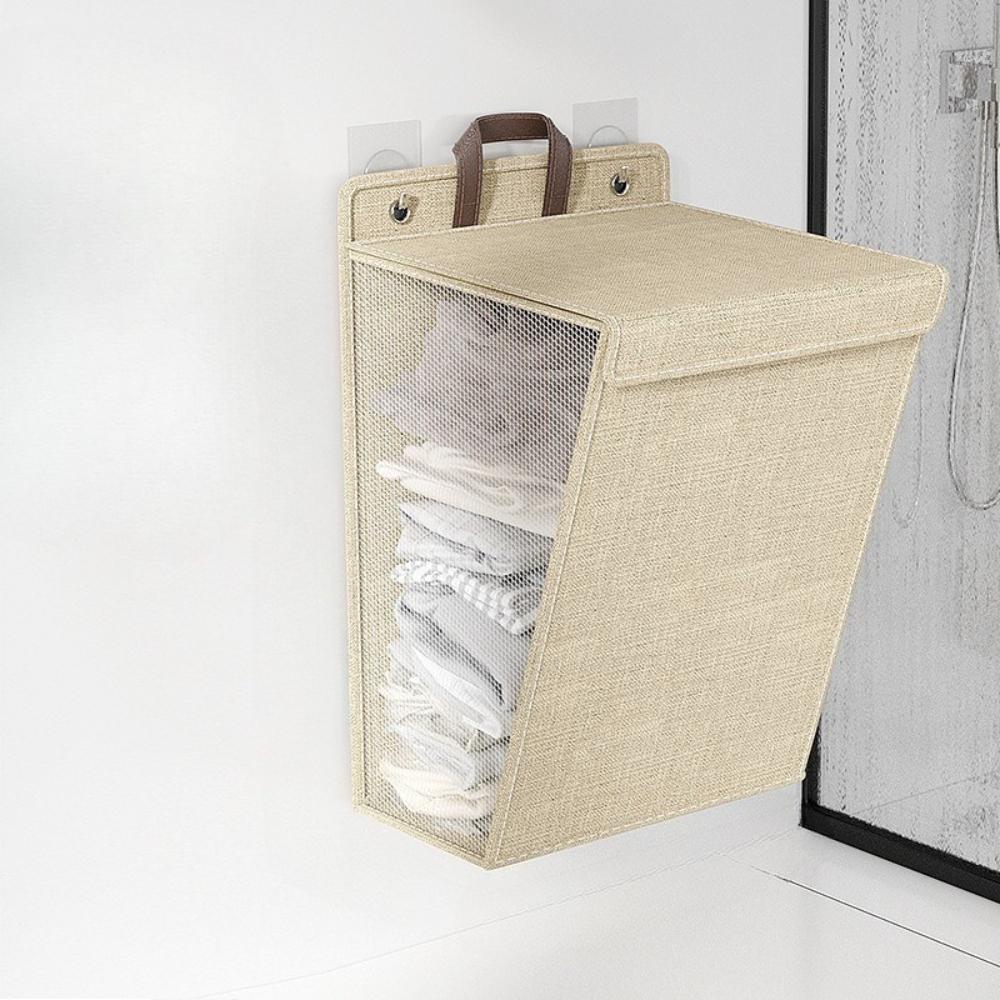 Wall-Mounted Foldable Hamper with Cover | Space-Saving Cloth Basket Suitable for Bathroom, Bedroom, Living Room