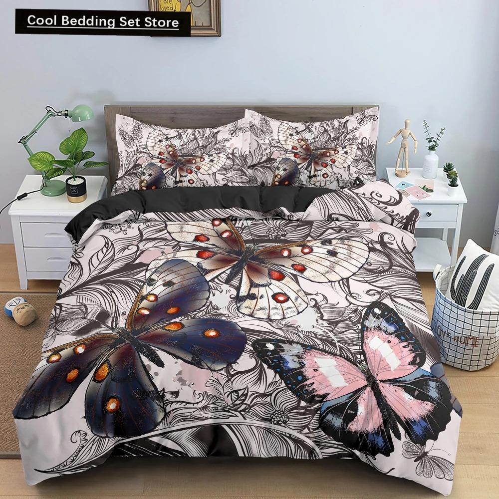 Пододеяльник с бабочками, размер King Queen, комплект постельного белья с животными и цветами для подростков и взрослых, красивый цветок, 23 шт., полиэстер, пододеяльник
