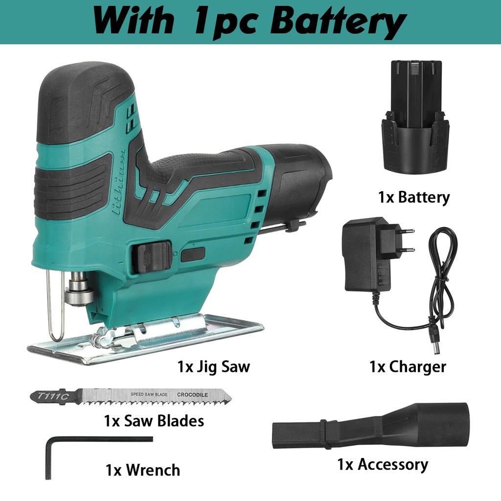 12В 1080Вт Портативная электрическая пила Обрезная лобзиковая пила Аккумуляторные деревообрабатывающие электроинструменты Резак по дереву с 1/2 аккумулятором
