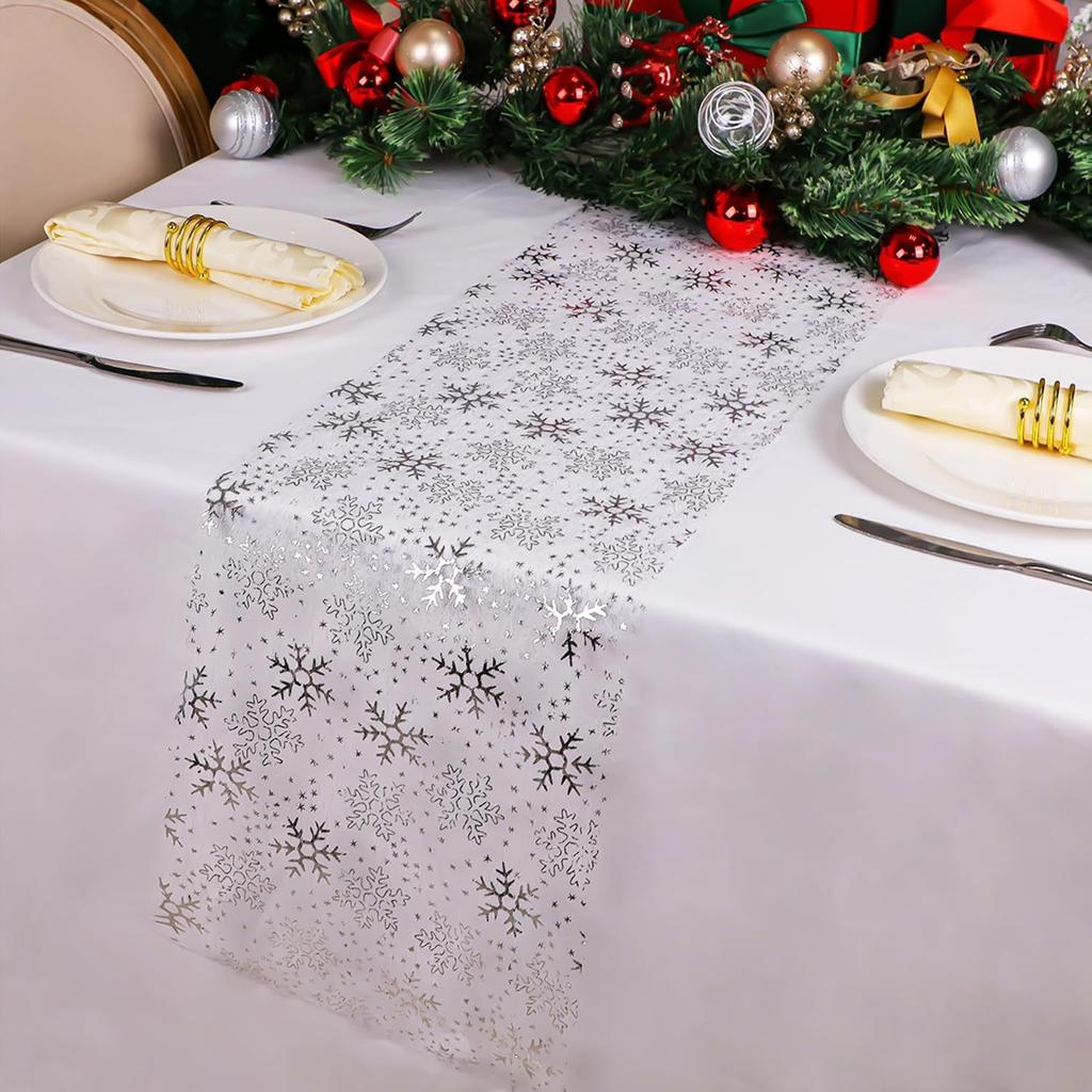 28*275 см Рождественская дорожка для стола со снежинками, сверкающий блеск, золотистый/серебряный металлик, украшение для обеденного стола на Рождество