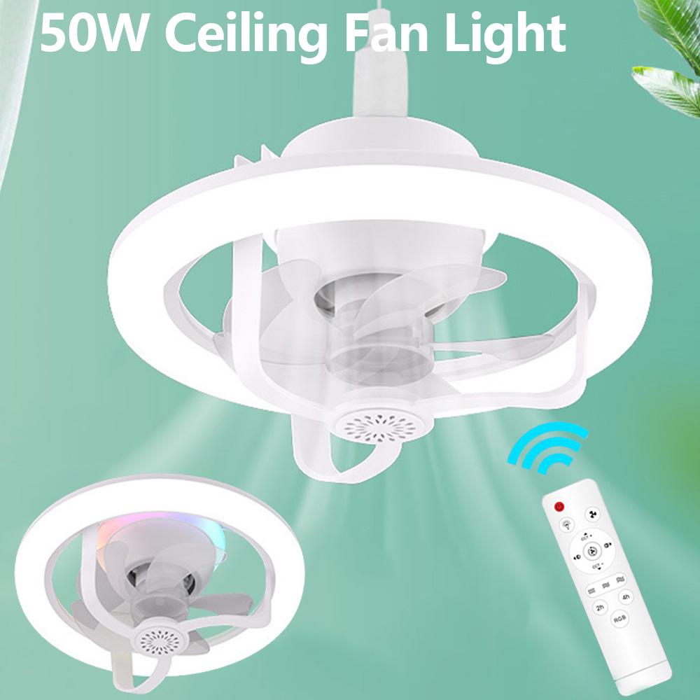 Потолочный вентилятор мощностью 50 Вт с подсветкой, цоколем E27, светодиодной лампой, вентилятором с дистанционным управлением, бесшумными умными вентиляторами для спальни, гостиной