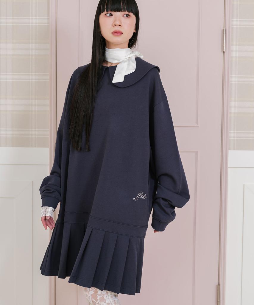 Nice Ghost Club Ffats Pleated Midi Dress L/S Tee_Navy(Ng2Gsupa94A)