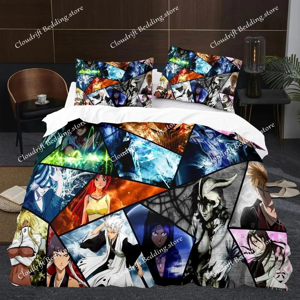 Япония Аниме BLEACH Комплект постельного белья Мультяшное одеяло Пододеяльник Комплекты Постельное белье Двуспальное Queen King Односпальный Размер Домашний декор Мальчики Каваии02
