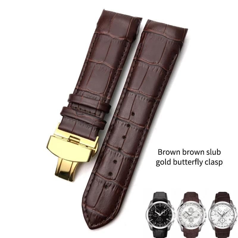 Изогнутый конец 22 мм 23 мм 24 мм Натуральная кожа Ремешок для часов для Tissot T035 T 035617 627 Коровья кожа Ремешок для часов Бабочка Застежка Мужские Инструменты