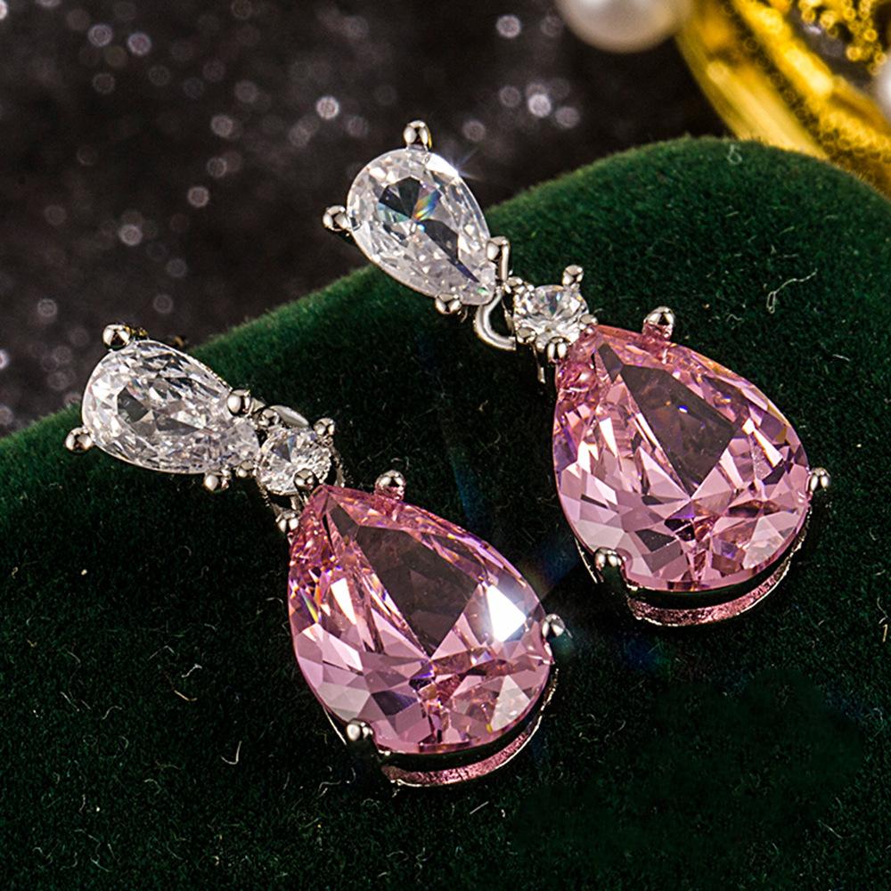 Серьги из стерлингового серебра 925 пробы, компактные, с розовым цирконом в форме капли, подарок на день рождения, юбилей, вечеринку