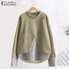 ZANZEA Women Casual Round Neck Long Sleeve Striped Pullover Sweatshirts