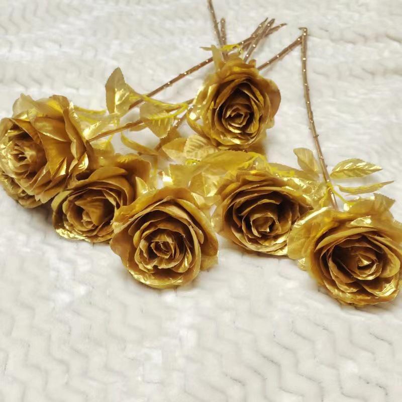 Искусственный пластиковый цветочный арт-объект, имитация розы, свадебная вечеринка, золотые цветы, сделай сам, тканевый орнамент, украшение для дома
