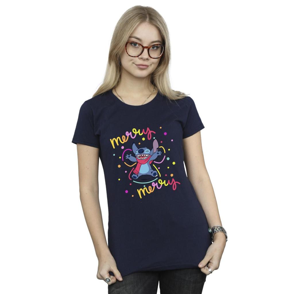 Disney Womens/Ladies Lilo & Stitch Merry Rainbow Cotton T-Shirt