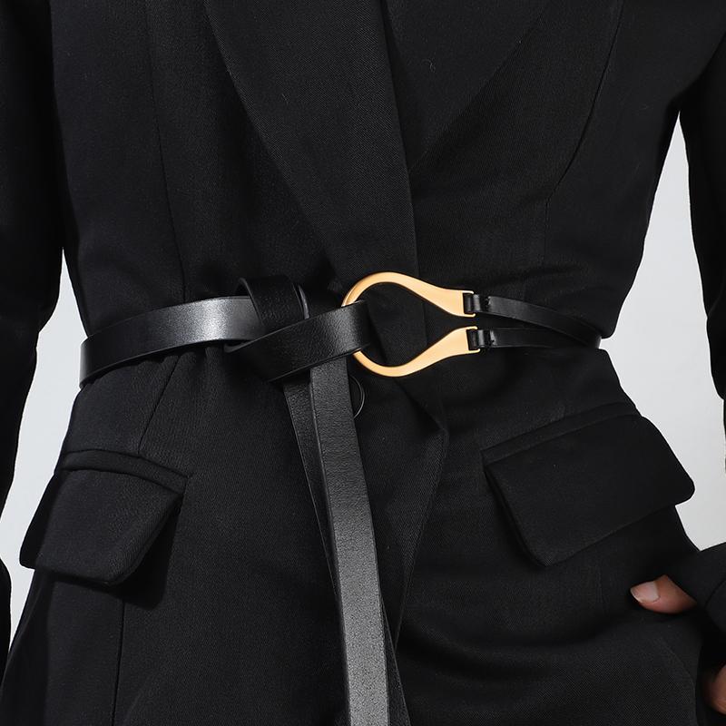 Decorative belt, women's belt, horseshoe, black minimalist coat, knot tied suit skirt, fashionable retro waist cover, versatile
